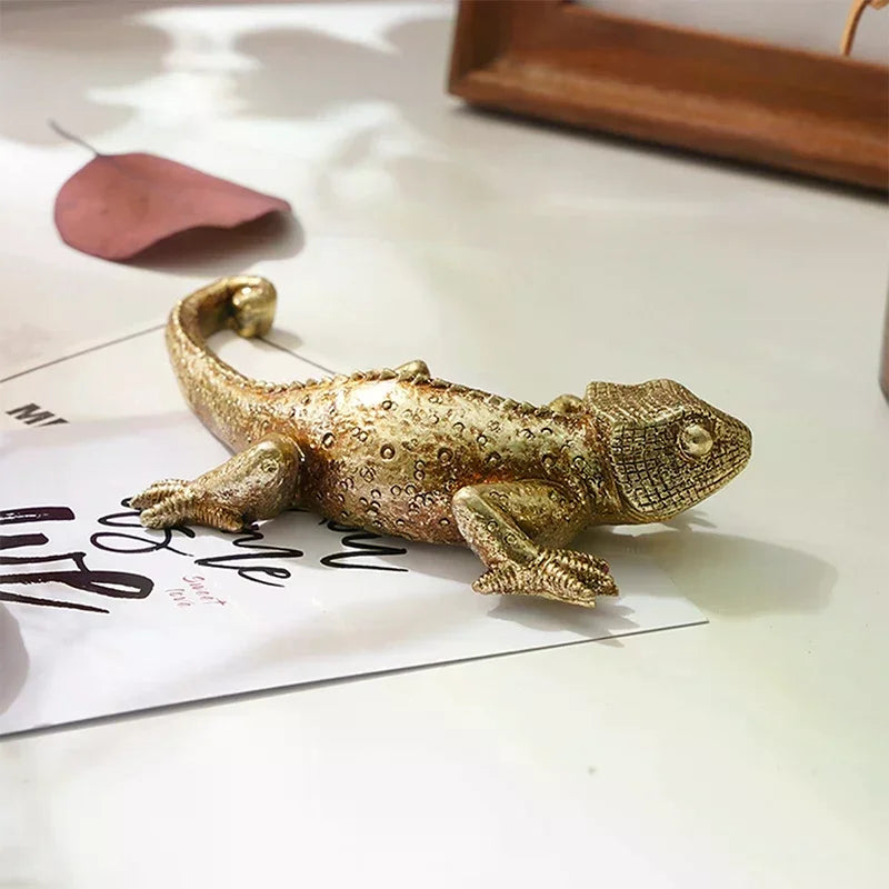 statuette lézard doré réaliste décoration murale intérieure extérieure maison jardin farmhouse