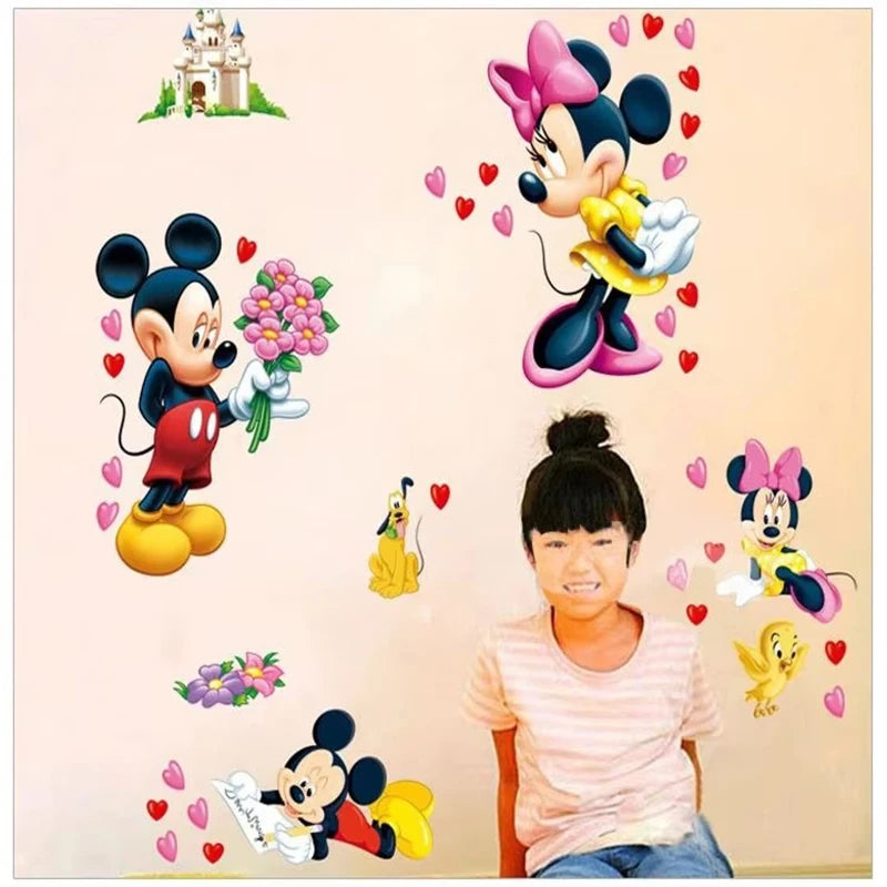 sticker mural 3d mickey minnie chambre enfant dessins animés brillants adhésif cartoonganimaux princesses motifs