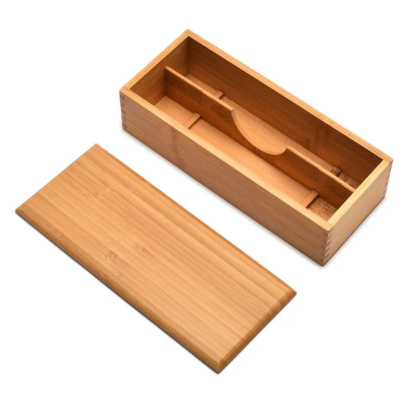 boîte rangement couverts bambou naturel minimaliste cuillères fourchettes assiettes horizontalisée cuisine écologique