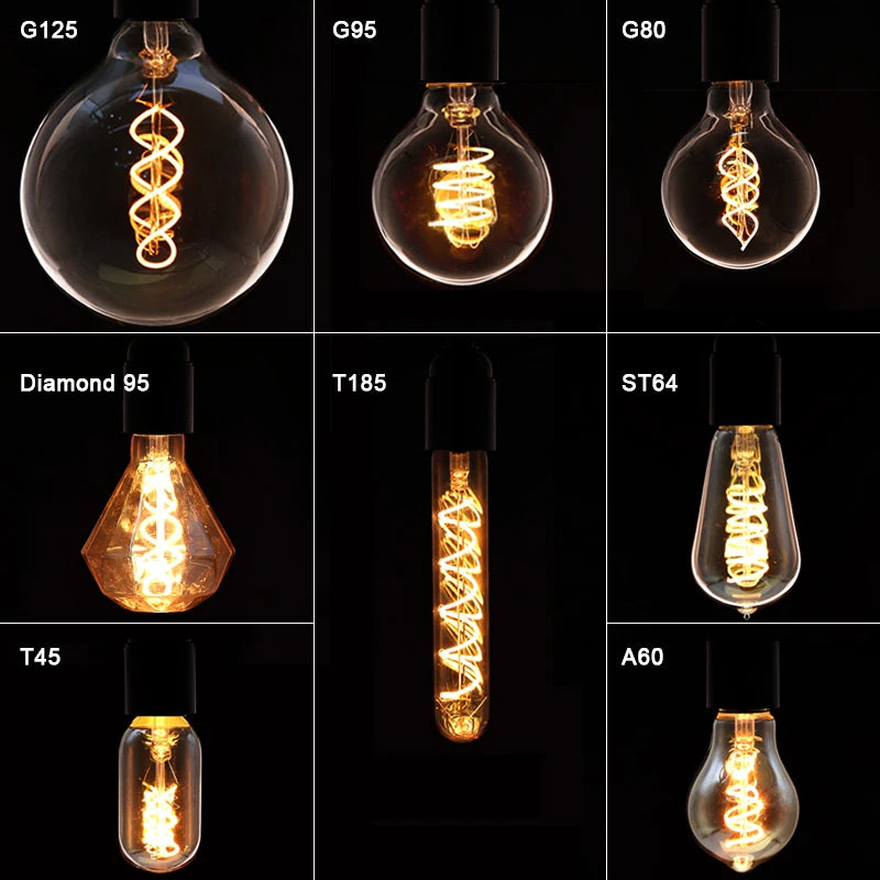 ampoules led transparentes spirale dorée vintage e27 e14 220v 30000h lumière rétro filaments 500lm