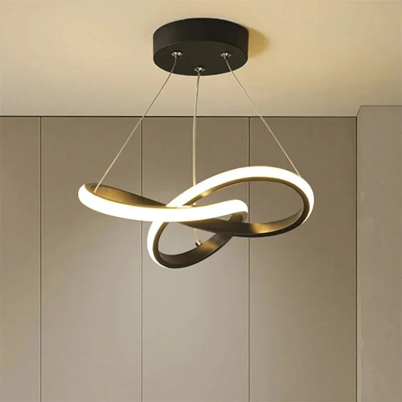 Suspension lumineuse moderne aluminium blanc doré anneaux entrelacés éclairage intérieur restaurant salon chambre