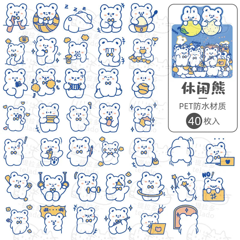 sticker kawaii mignon ours lapin coeur floral scrapbooking diy carte journal intime
