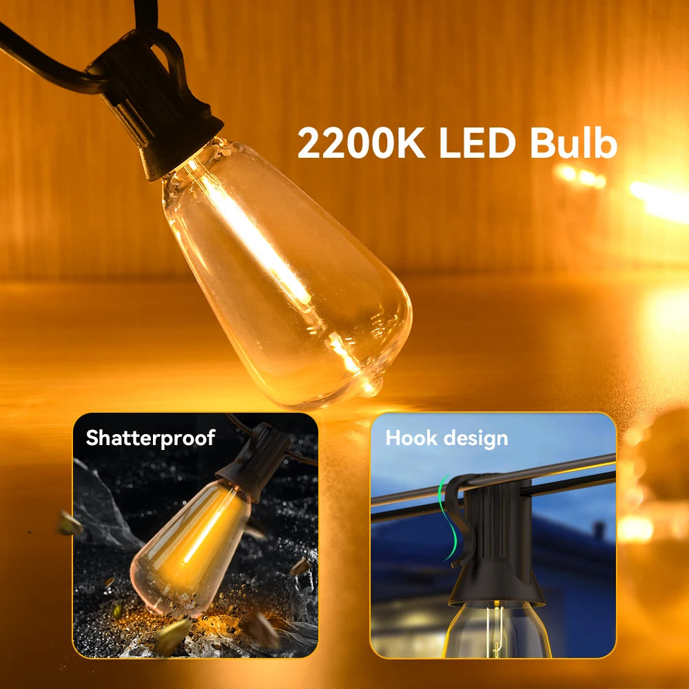 guirlande lumineuse extérieure jaune vintage 25 ampoules led 15m câble noir résistantextérieur