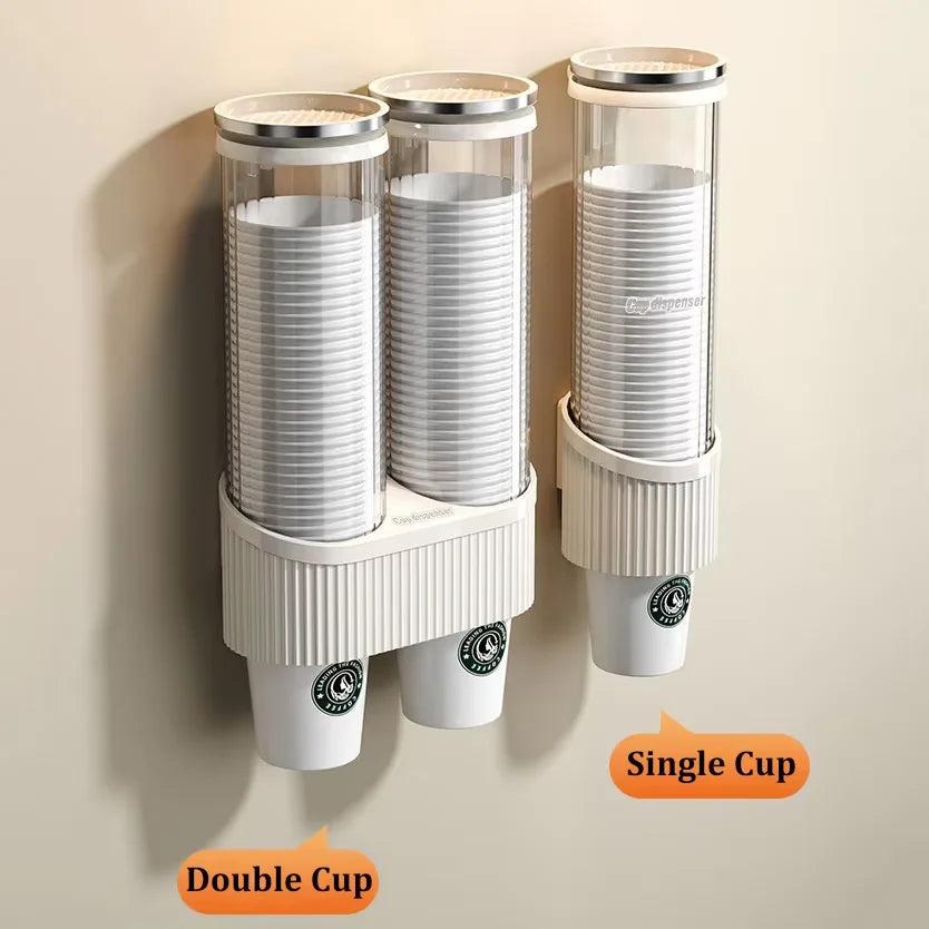 distributeur tasses moderne blanc porte gobelets plastique papier autocollant double rangée vertical