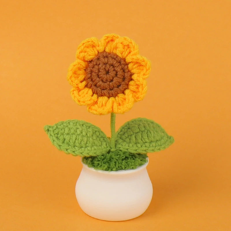 fleurs crochet jaune rose multicolore pot plastique feuilles vertes decoration maison creative enfantine