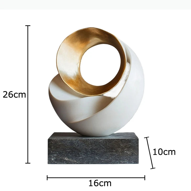 sculpture abstraite moderne minimaliste blanc doré beige gris foncé socle pierre marbre