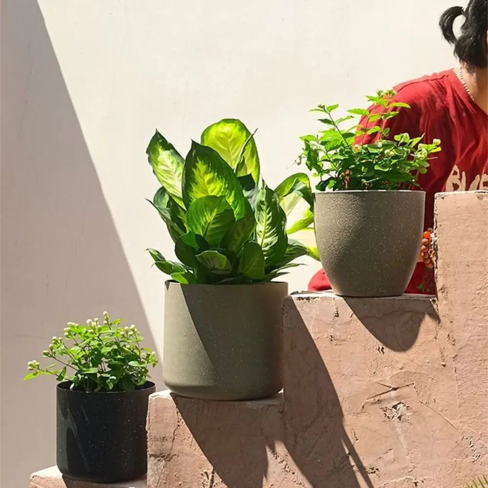 Pots plante moderne plastique texturé gris noir taille XL