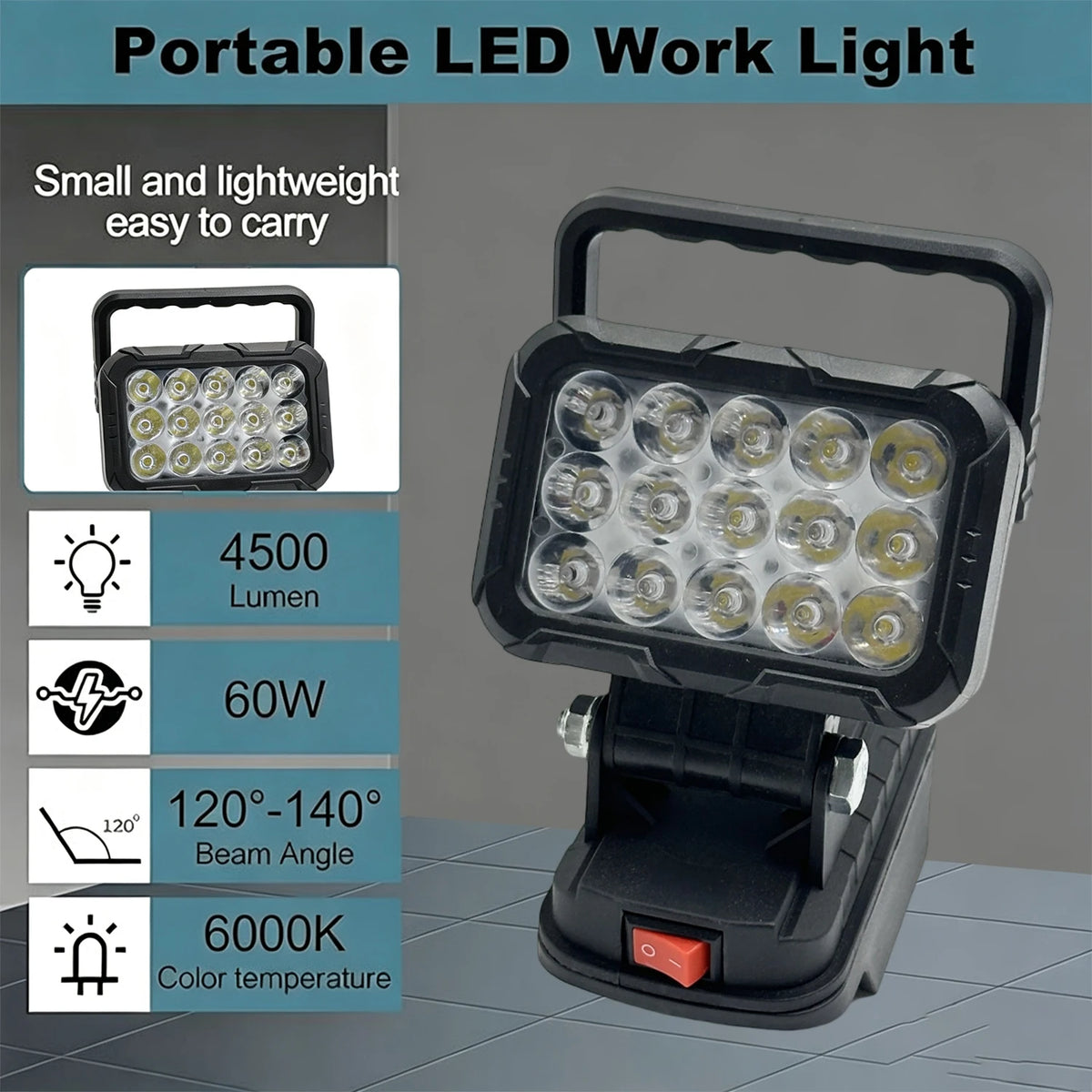 lampe travail led noir moderne interrupteur batteries makita 18v 1600lm 60w
