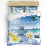 housse couette motif tropical rochers fleurs plage taies oreiller polyester zen moderne