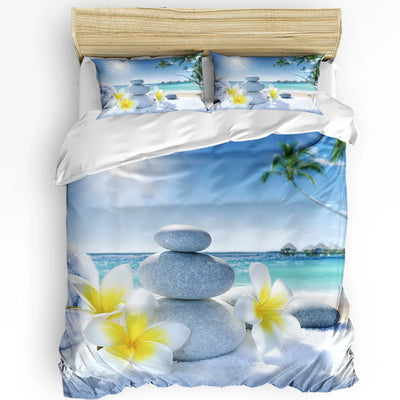Housse de couette tropicale motif océan pierres fleurs