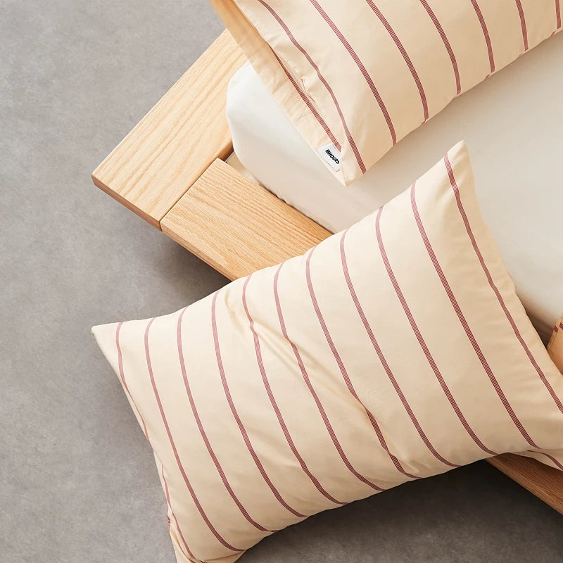 taies d'oreiller coton rayées 48x74cm blanc gris rose bleu minimaliste respectueux environnement maison lit