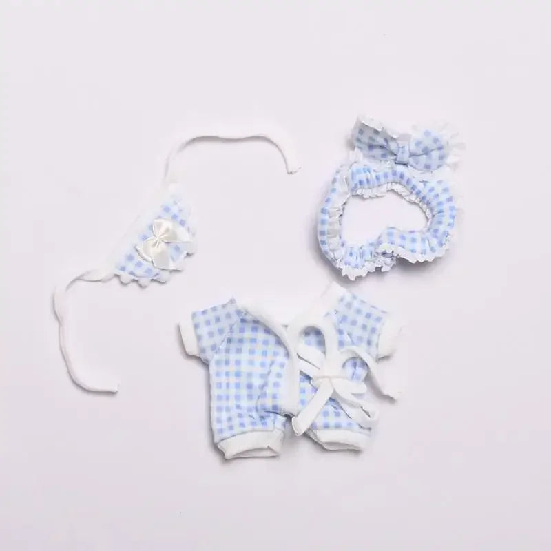 lit miniature poupée pyjamas oreillers couverture chaussons figurines animaux gingham floral