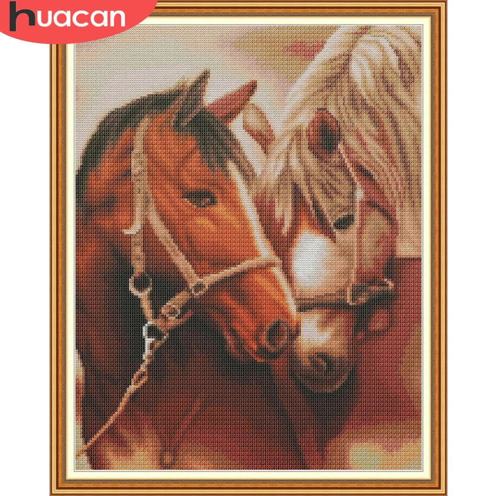 broderie animaux chevaux toile coton 11CT 40x50cm aiguille fil plan
