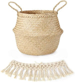 panier tressé macramé naturel blanc boho rangement stockage respectueux environnement franges poignées corde