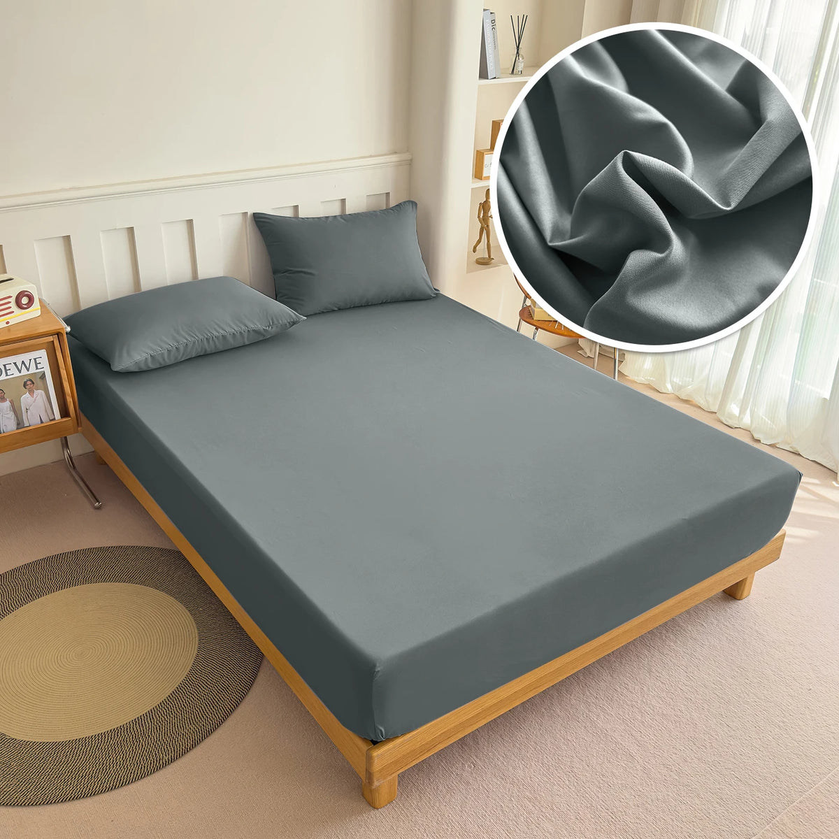 housse lit extensible élastique polyester violet bleu marine gris moderne minimaliste taie oreiller