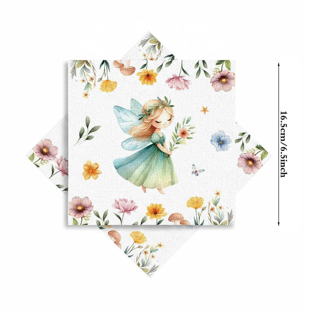 serviettes papier fées forêt enchantée anniversaire mariage baptême noël enfantin illustration fleurs coeurs