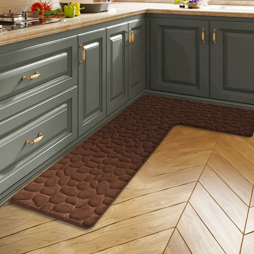 tapis sol cuisine salle bain porte gris clair cercles imprimés texture douce moderne