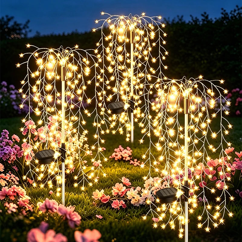 guirlande lumineuse solaire blanc chaud moderne filigrane branches flexibles extérieure patio jardin camping