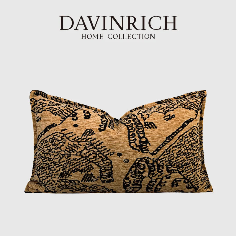 taies d'oreiller brodées motif tigre beige noir vintage respectueux environnement polyester opacité maison