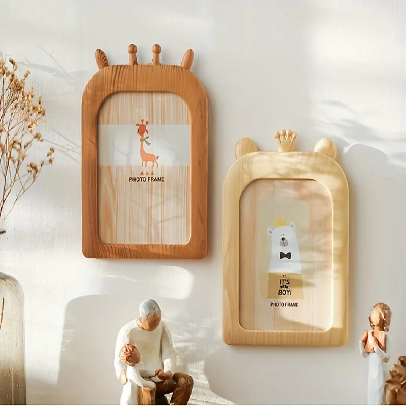 cadre photo bois naturel rayures horizontales illustration animale moderne ornement décoration