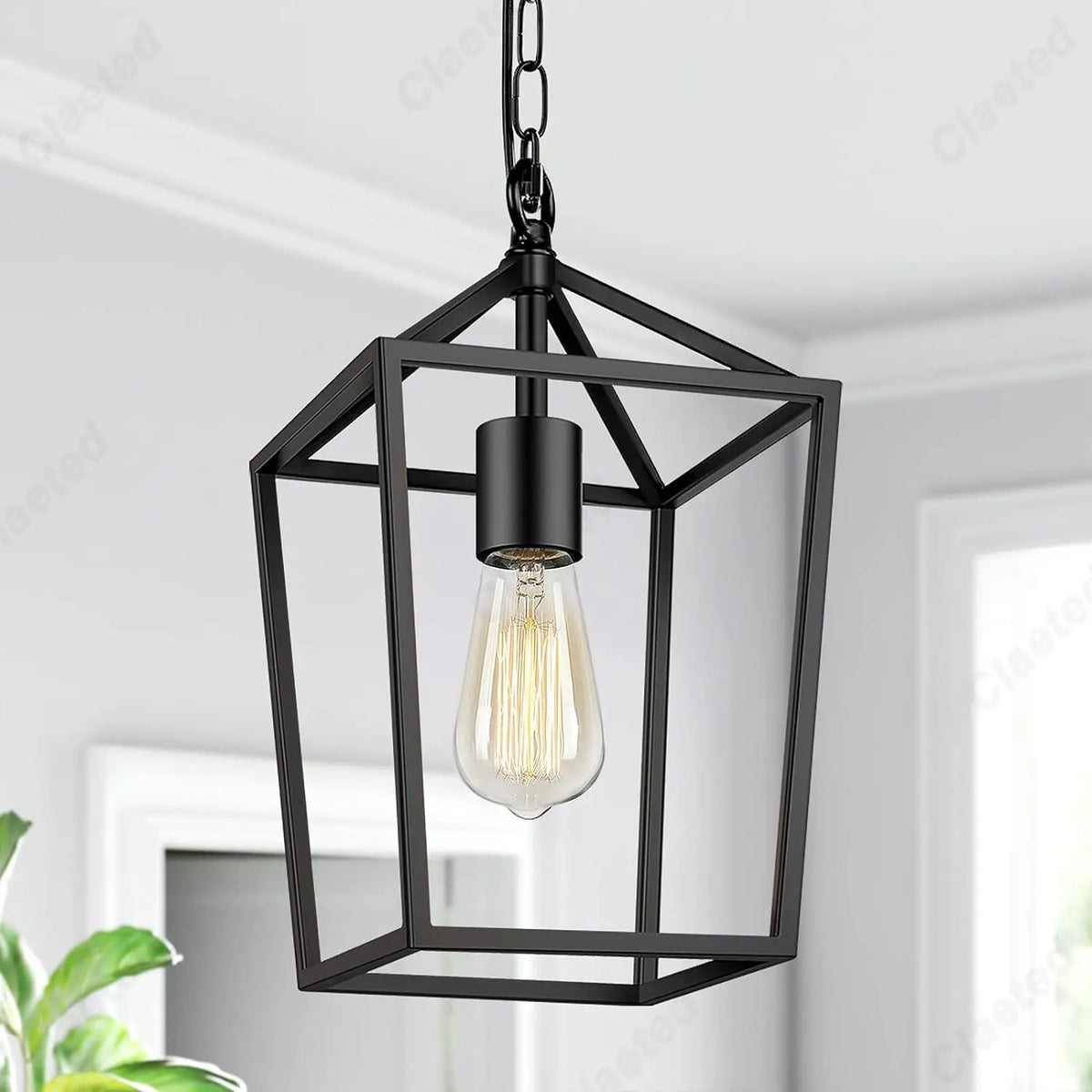 luminaire suspendu industriel noir doré cage métallique ampoule filament visible chambre salon