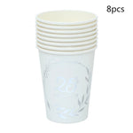 assiettes jetables dorées festives 8pcs anniversaire guirlandes feuilles textes classiques blancs