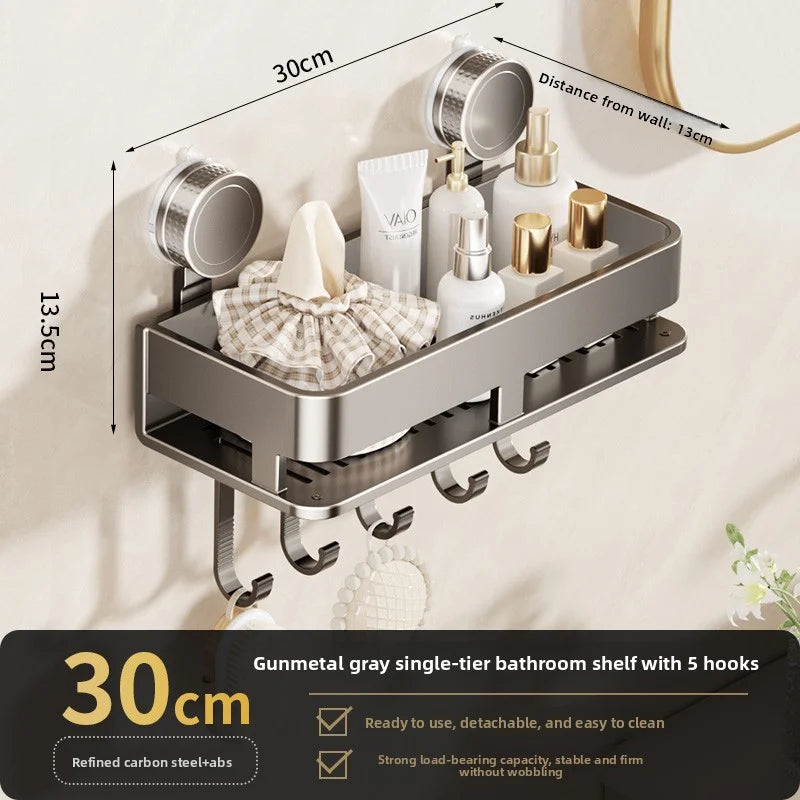 étagère murale salle bain aluminium gris métallisé lisse brillante sans perçage moderne minimaliste 30