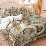 housse couette dragon relief deux taies oreiller motifs floraux literie decorative polyester beige blanc