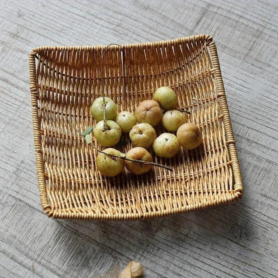 panier corbeille rotin tressé rustique naturel beige fruits rangement plateau