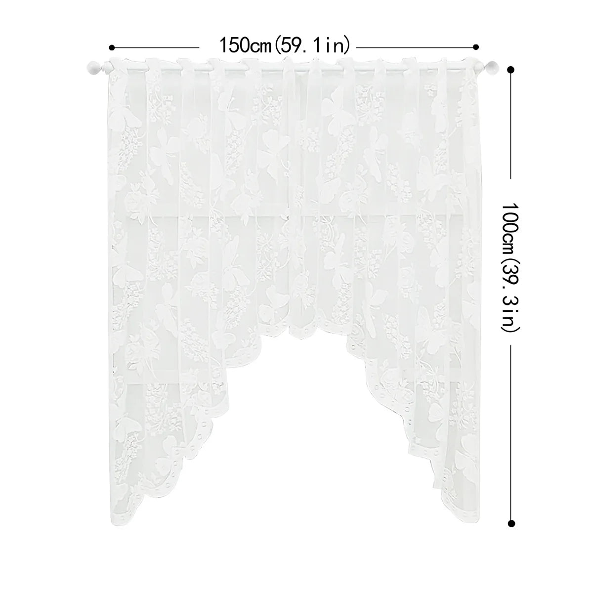 rideau blanc transparent brodé papillons fleurs cuisine romantique français 150cm 180cm