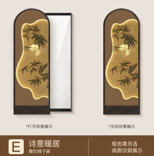 miroir artisanal noir bambou paysager mural décoration maison traditionnel ornement salon chambre