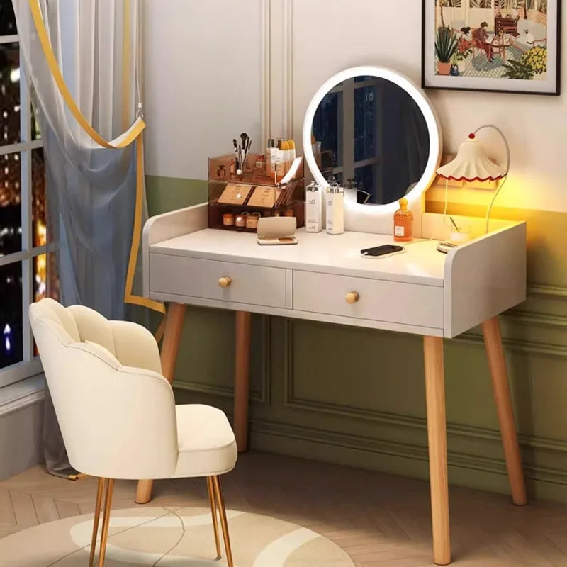 maquillage blanc moderne tiroirs chaise miroir lampe cosmétiques