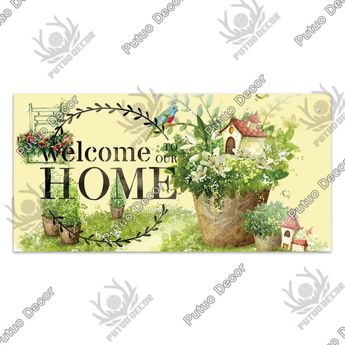 plaque bois décorative bienvenue accueil maison rustique texte mural suspendu motif floral cuisine restaurant