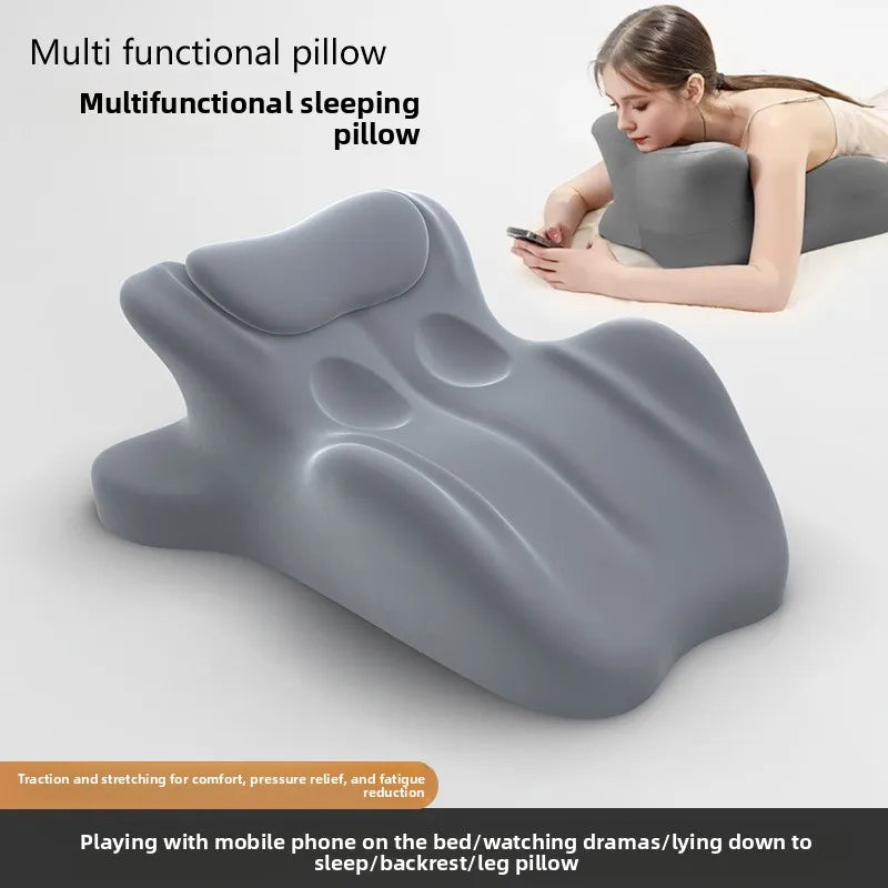 coussin multifonctionnel noir texture douce contemporain ergonomique mousse mémoire forme polyester coton massage lit