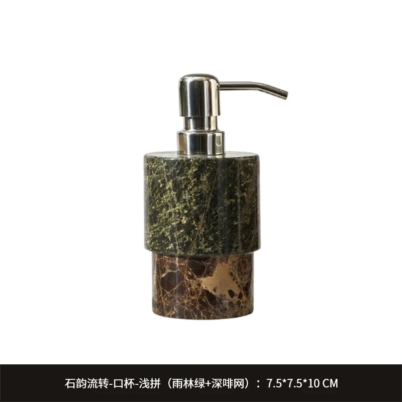 ensemble salle bain marbre moderne bouteille savon porte savon plateau vert marron noir blanc