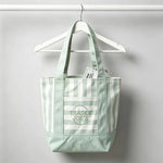 sac main toile rayé rose clair vert pastel beige bleu violet poignées détachables moderne