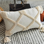 coussin beige géométrique frange boho chic intérieur décoration maison lavable