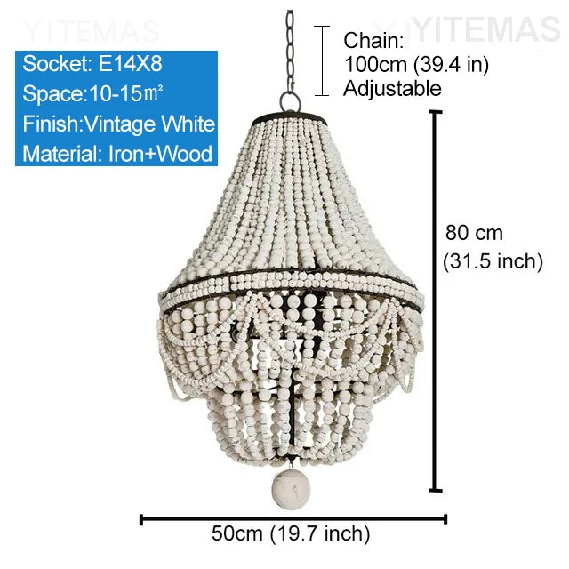 lustre vintage blanc bleu gris bois lumières chaîne métallique