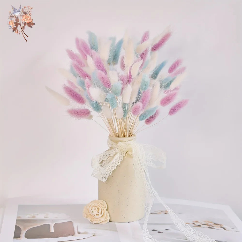 bouquet pampas séchés blanc rose bleu boho fluffly décoration maison anniversaire mariage party