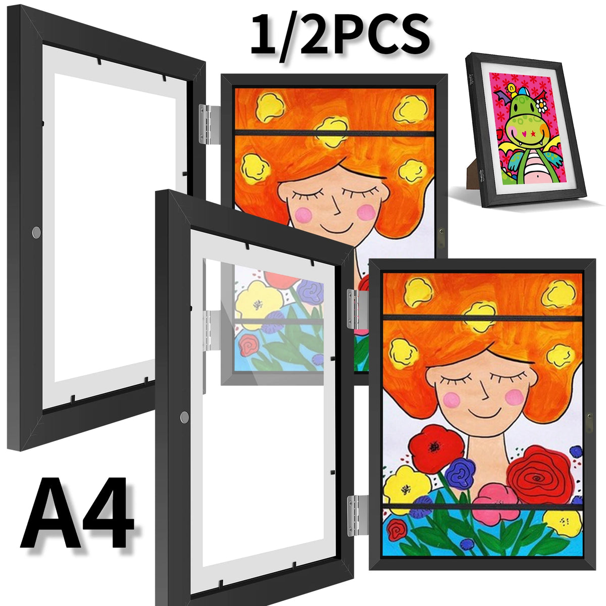 cadre enfant art aimant transparent moderne peinture dessin noir blanc