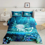 ensemble literie thème sous marin poissons coraux algues moderne bleu vert blanc rose