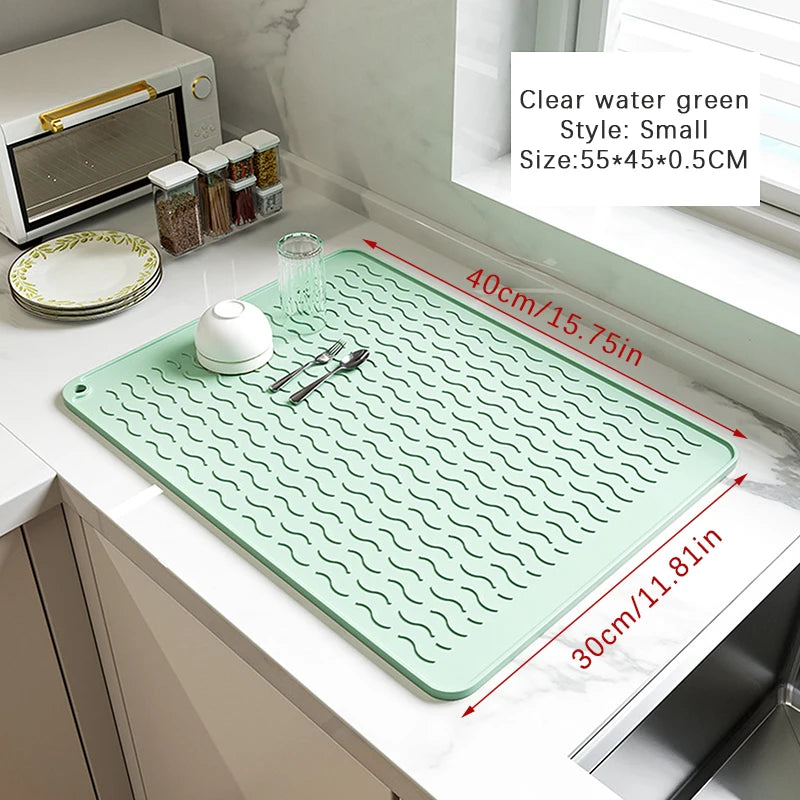 tapis cuisine silicone gris rayures ondulées moderne antidérapant assiettes cuillères verres bols