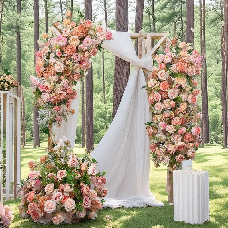 arche decorative fleurs artificielles hortensia rose blanc romantique intérieur anniversaire mariage