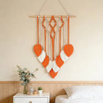 tapisserie boho chic macramé franges coeurs orange blanc bleu vert marron clair coton mur