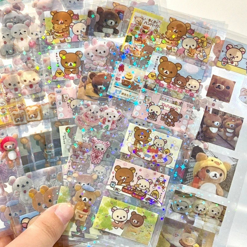 sticker kawaii mignon dessin animé waterproof scrapbooking stickers pastel ours personnage floral