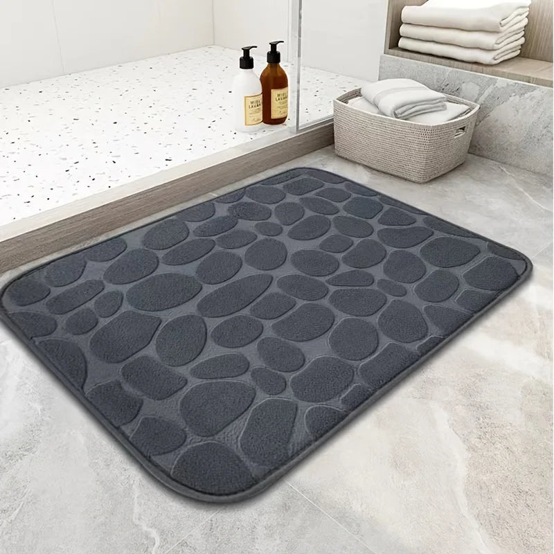 tapis bain gris texture galet moderne salle bain salon antidérapant épais mémoire foam polyester