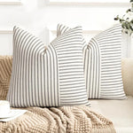 housse coussin carré rayé moderne coton lin 45x45 50x50 60x60 beige noir salon chambre