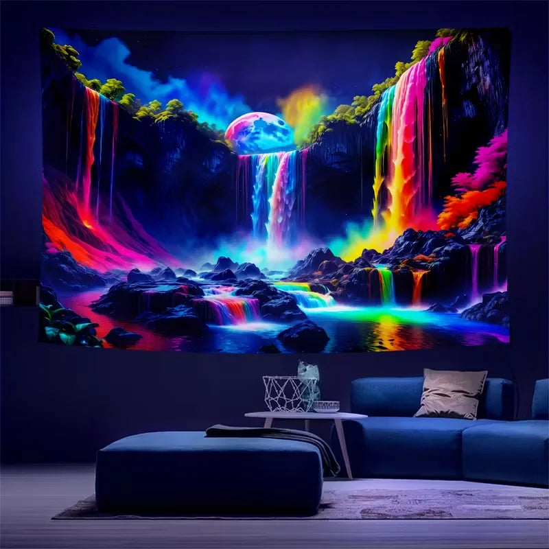 tapisserie murale moderne multicolore cascades paysage naturel élémentaires lumineuses grande chambre salon