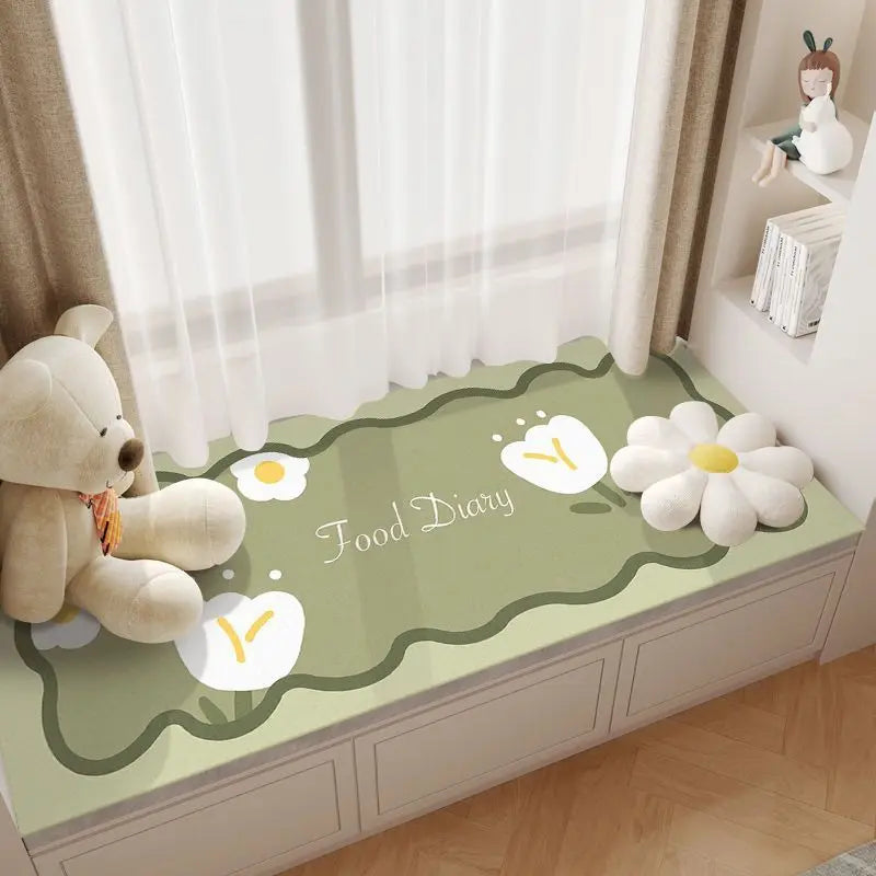 tapis acrylique antidérapant fleurs blanches moderne vert clair jaune chambre imperméable résistant décoloration