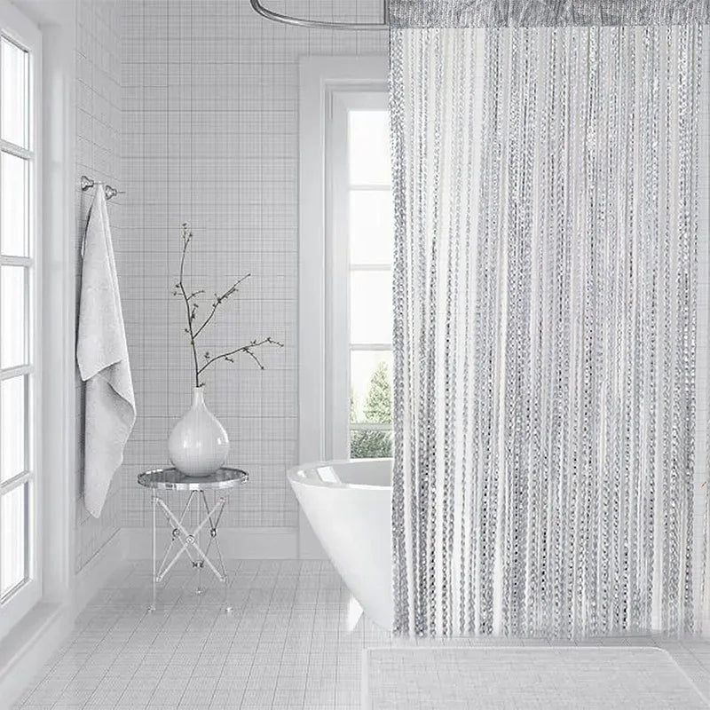 rideau franges perlées 100x200cm polyester transparent moderne salon décoration couleur argentée